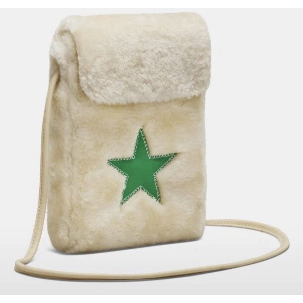 NWT Converse Alpaca Faux Fur Crossbody Bag Cream Green Star Rare Japan Edition
